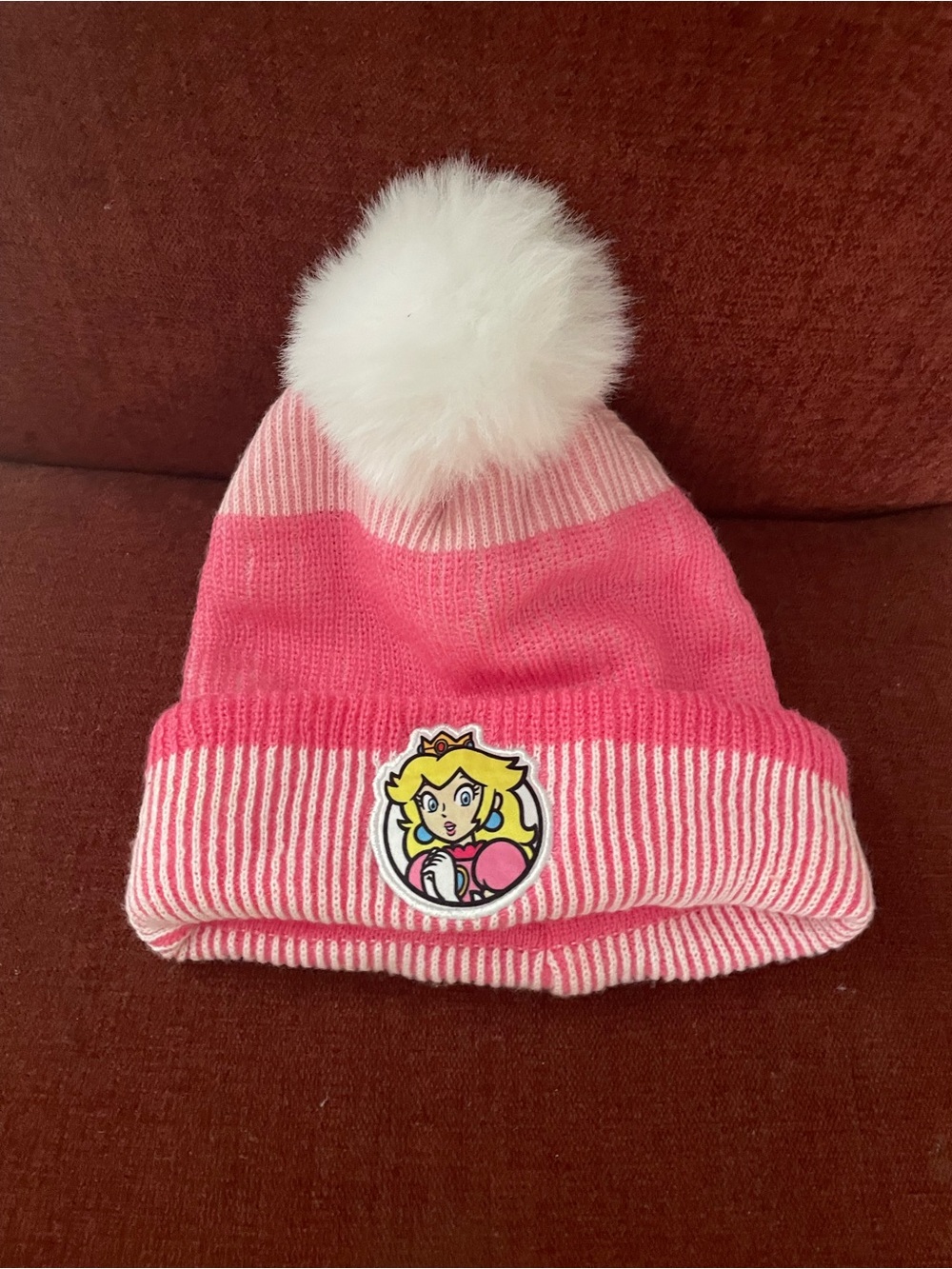 Princess peach Kids Pink Pom Pom Beanie Hat